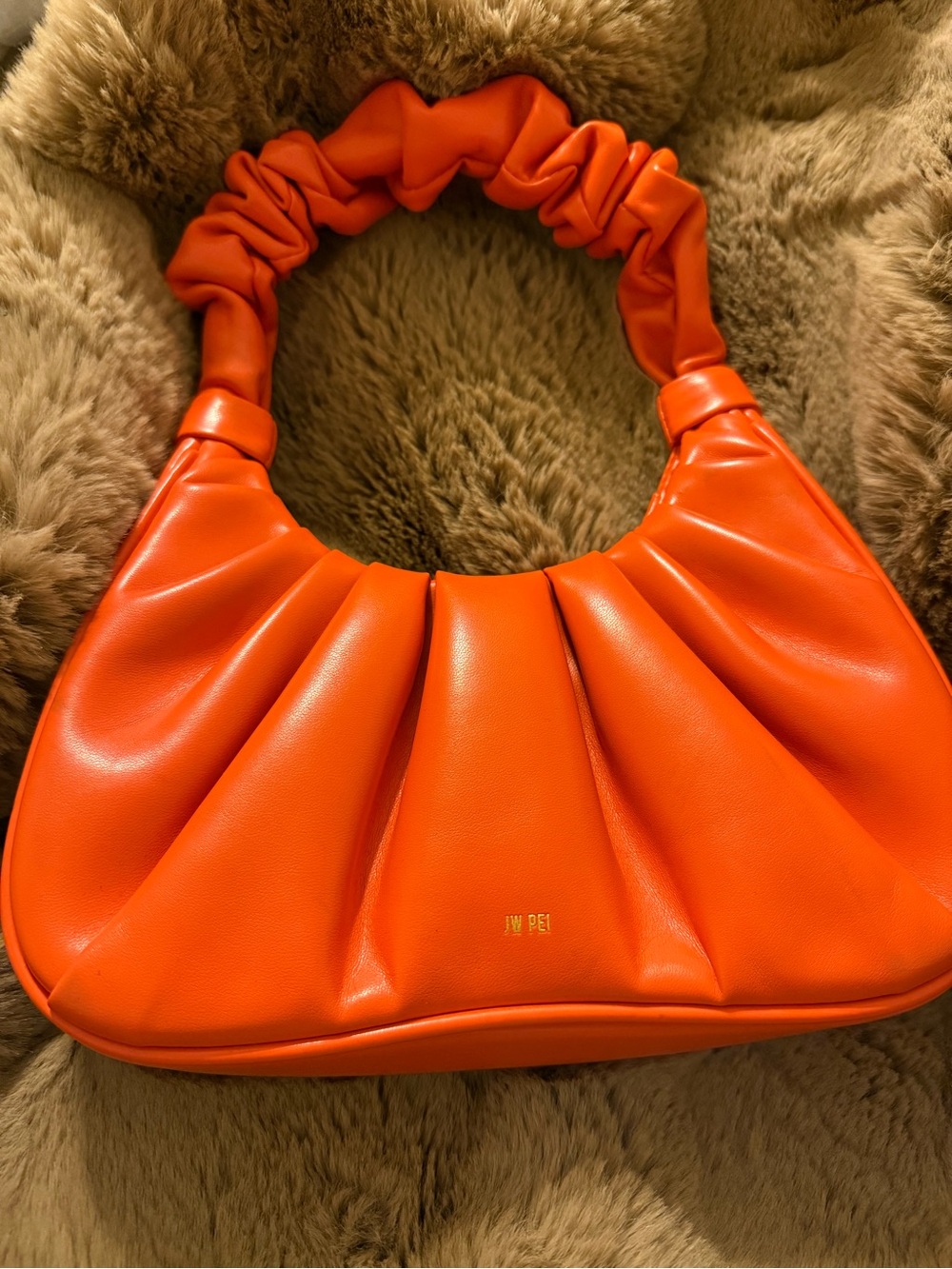 JW PEI Bright Orange Pleated Scrunch Handle Shoulder Bag